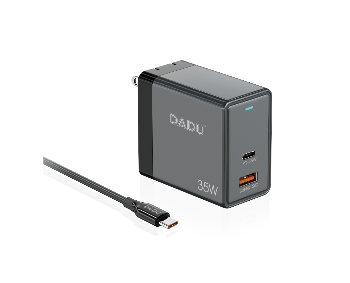 DADU Charger Series Fast Charger, PD 35W USB-C & 18W QC 3.0 USB-A Ports, PPS, Compatible With iPhone 16/15/14/13, S25/S24, Power Bank, Ultra Compact Design (With 1m USB-C to USB-C Cable)